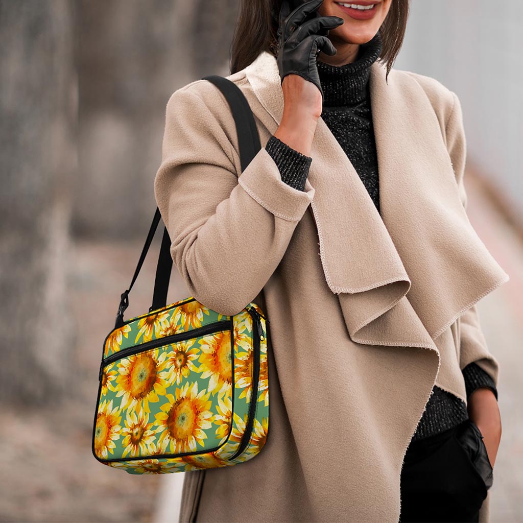 Sage Watercolor Sunflower Pattern Print Double Strap Bible Bag
