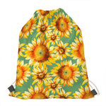 Sage Watercolor Sunflower Pattern Print Drawstring Bag
