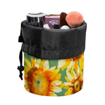 Sage Watercolor Sunflower Pattern Print Drawstring Makeup Bag