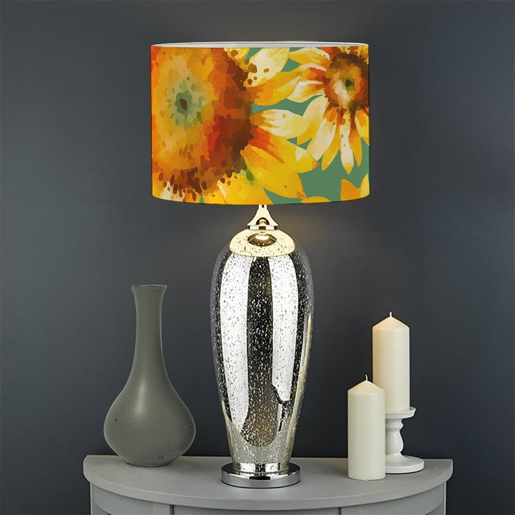 Sage Watercolor Sunflower Pattern Print Drum Lamp Shade