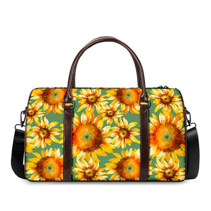 Sage Watercolor Sunflower Pattern Print Duffle Bag