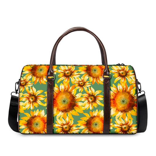 Sage Watercolor Sunflower Pattern Print Duffle Bag