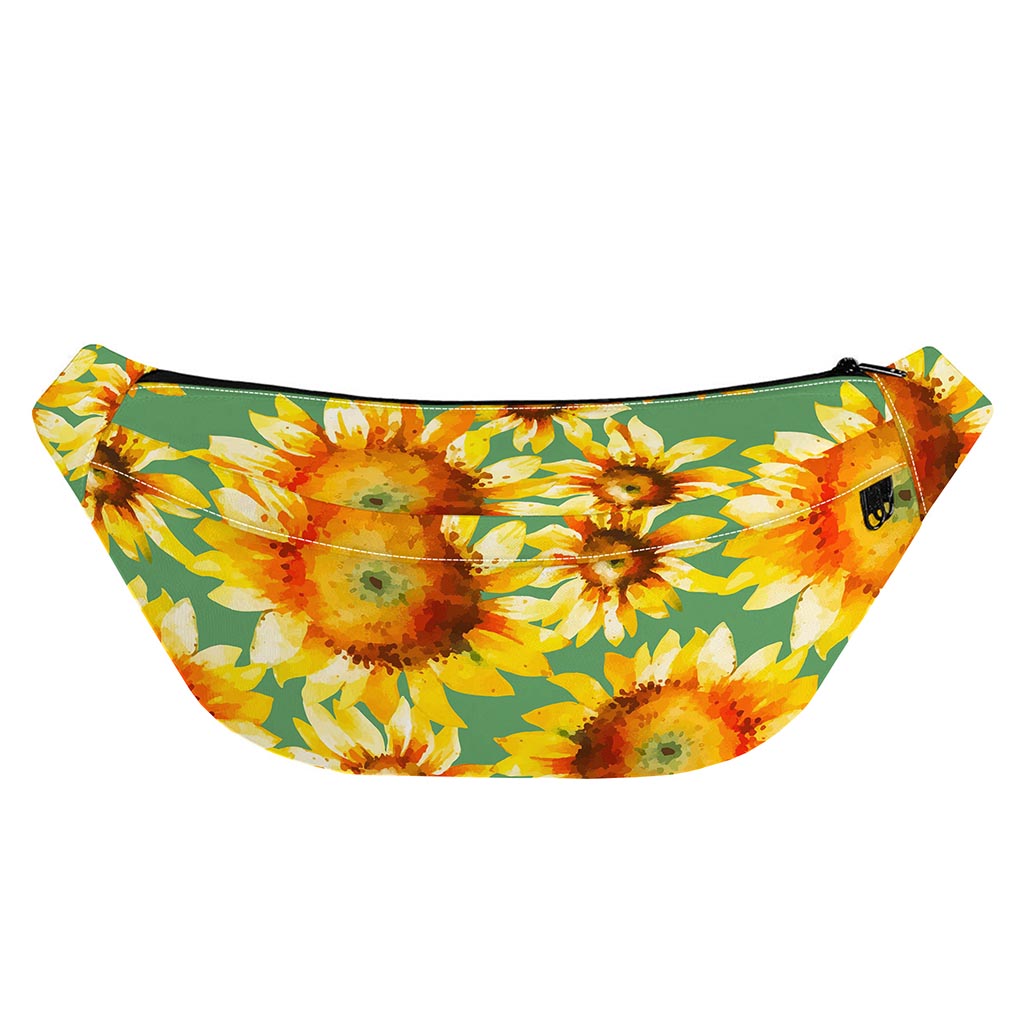 Sage Watercolor Sunflower Pattern Print Fanny Pack