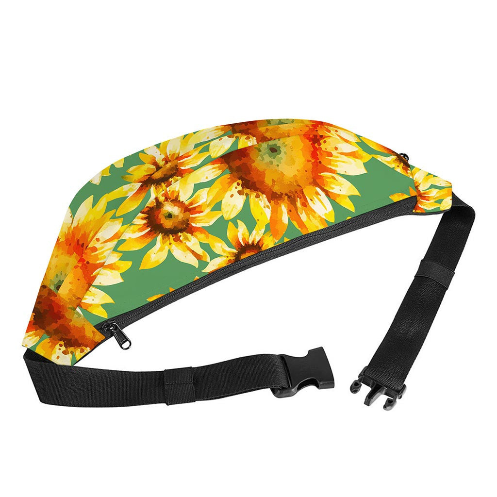 Sage Watercolor Sunflower Pattern Print Fanny Pack