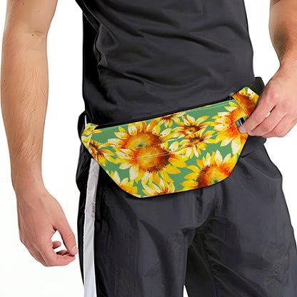 Sage Watercolor Sunflower Pattern Print Fanny Pack