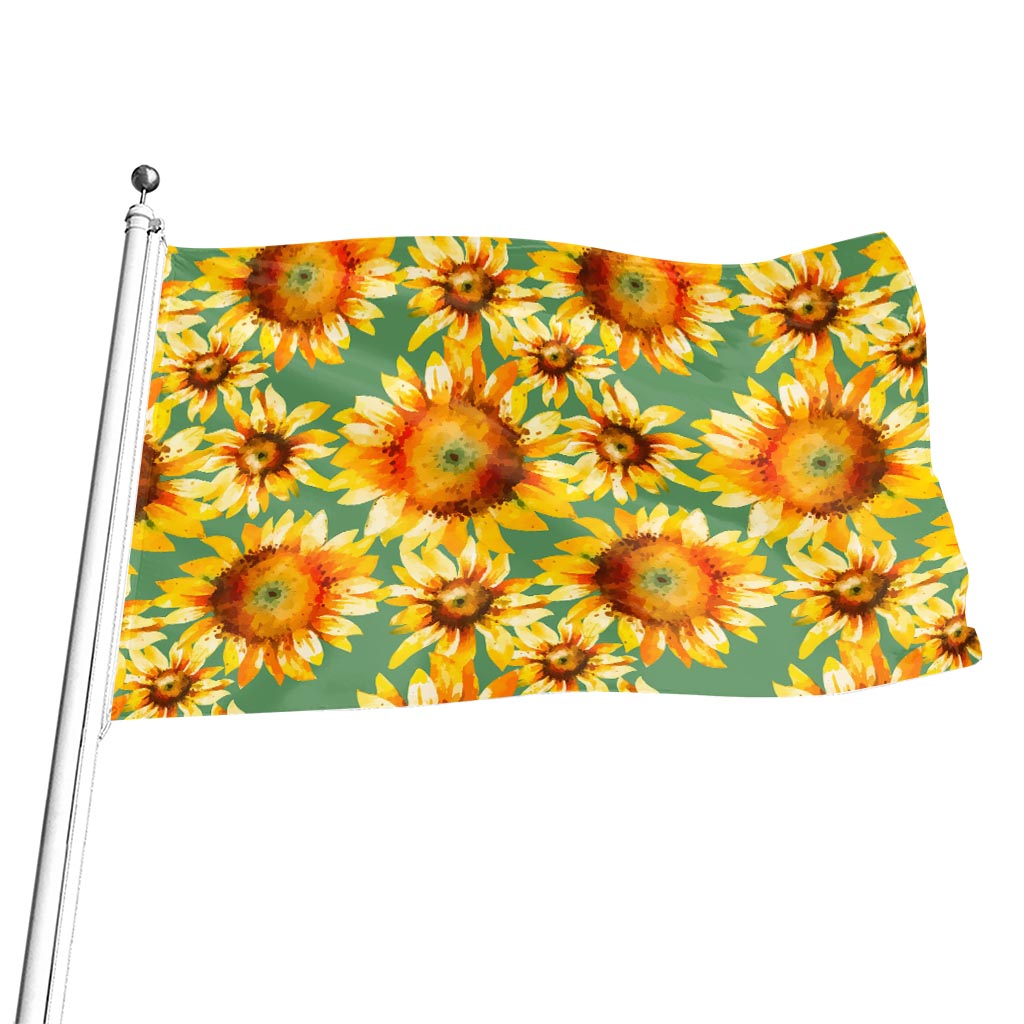Sage Watercolor Sunflower Pattern Print Flag