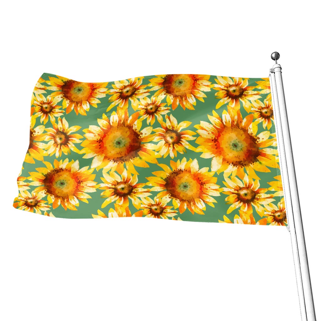 Sage Watercolor Sunflower Pattern Print Flag