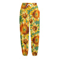 Sage Watercolor Sunflower Pattern Print Fleece Lined Knit Pants