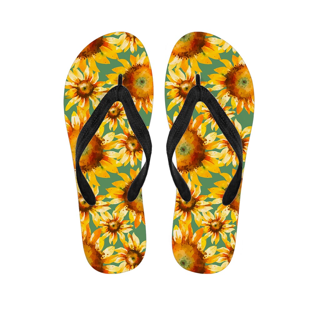 Sage Watercolor Sunflower Pattern Print Flip Flops