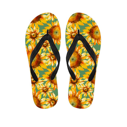 Sage Watercolor Sunflower Pattern Print Flip Flops