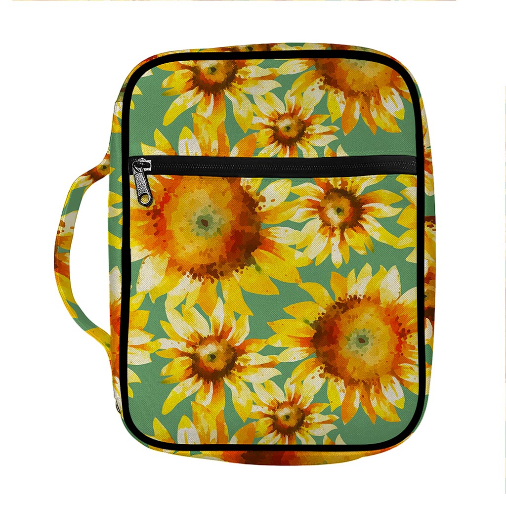 Sage Watercolor Sunflower Pattern Print Front Pocket Bible Bag