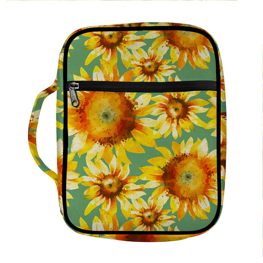 Sage Watercolor Sunflower Pattern Print Front Pocket Bible Bag