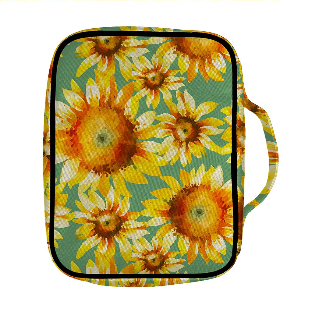 Sage Watercolor Sunflower Pattern Print Front Pocket Bible Bag
