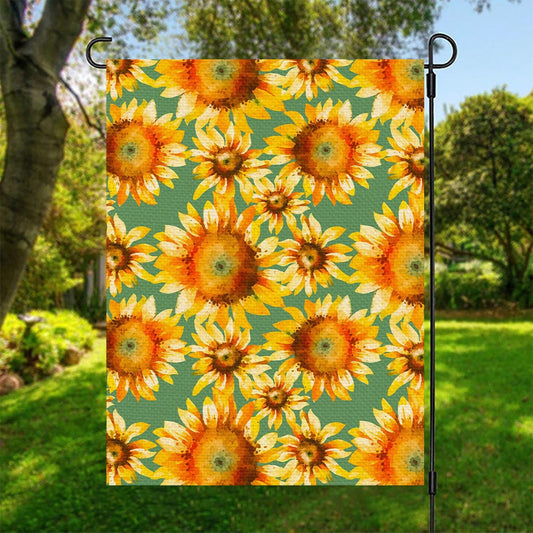 Sage Watercolor Sunflower Pattern Print Garden Flag