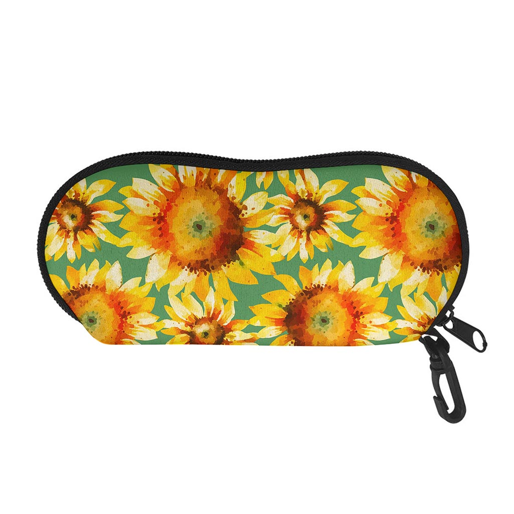 Sage Watercolor Sunflower Pattern Print Glasses Case