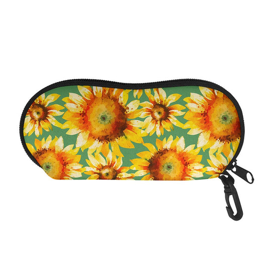 Sage Watercolor Sunflower Pattern Print Glasses Case
