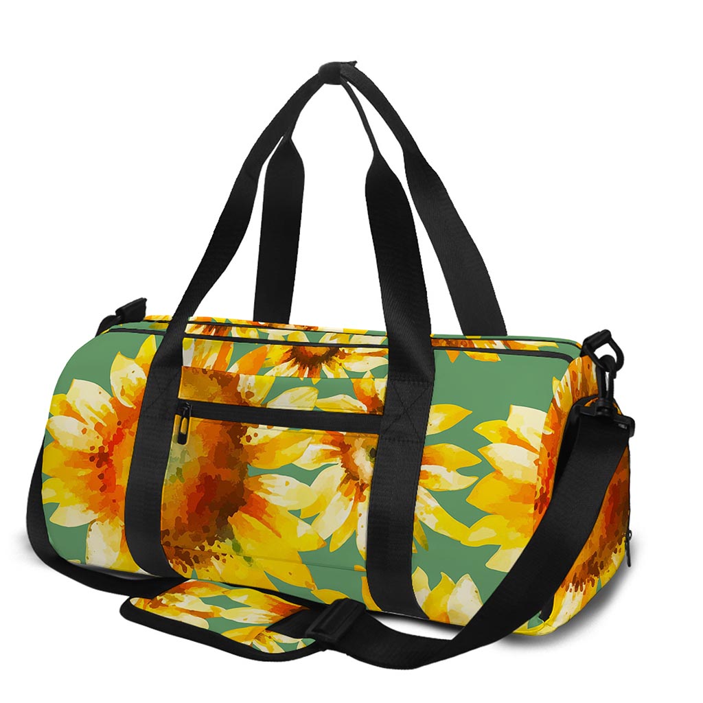 Sage Watercolor Sunflower Pattern Print Gym Bag