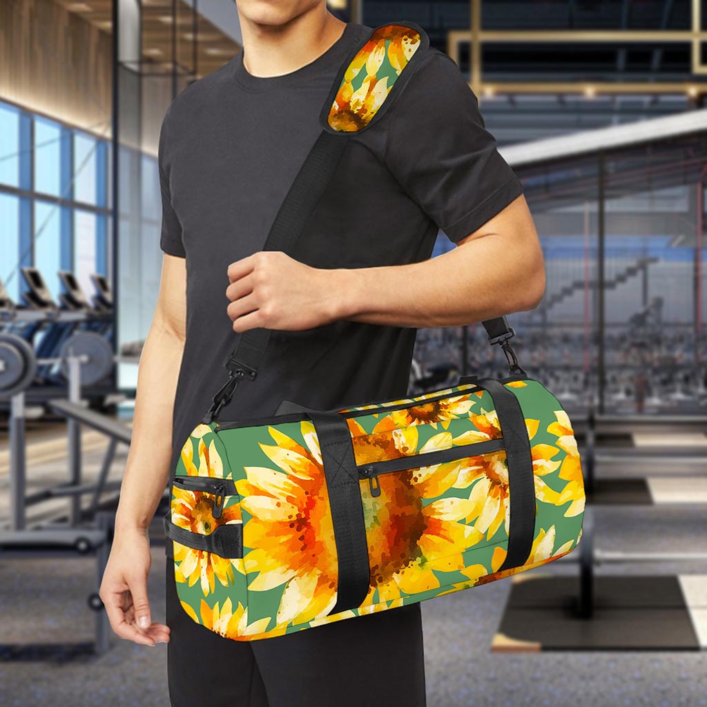 Sage Watercolor Sunflower Pattern Print Gym Bag