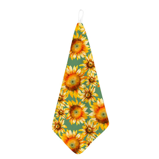 Sage Watercolor Sunflower Pattern Print Hand Towel