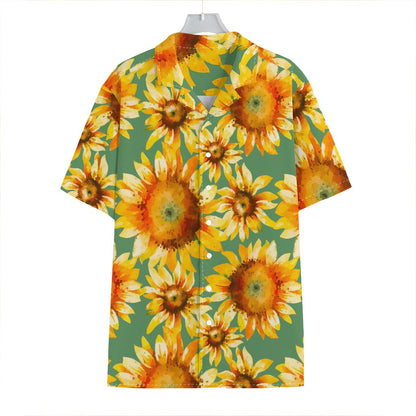 Sage Watercolor Sunflower Pattern Print Hawaiian Shirt