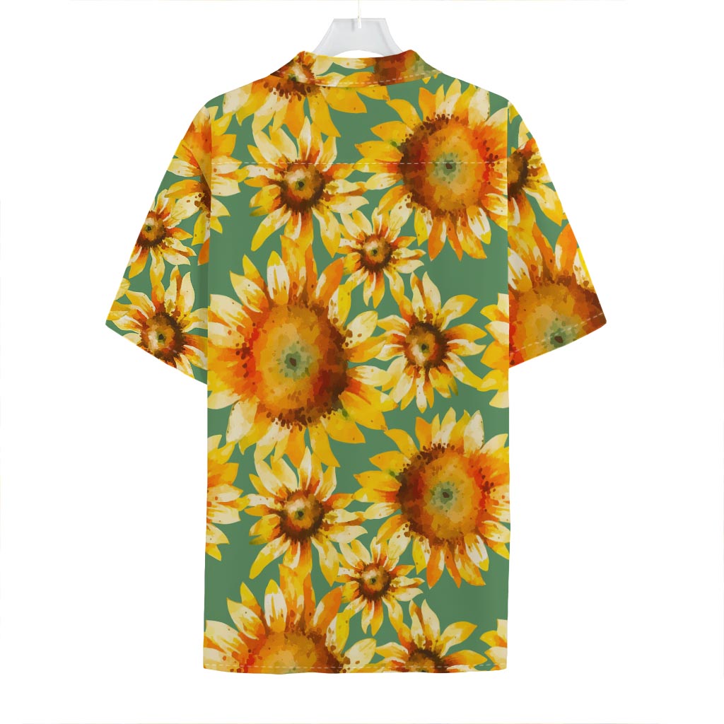 Sage Watercolor Sunflower Pattern Print Hawaiian Shirt