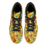 Sage Watercolor Sunflower Pattern Print High Top Leather Sneakers