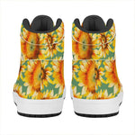 Sage Watercolor Sunflower Pattern Print High Top Leather Sneakers