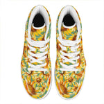 Sage Watercolor Sunflower Pattern Print High Top Leather Sneakers