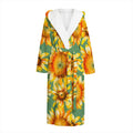Sage Watercolor Sunflower Pattern Print Hooded Bathrobe