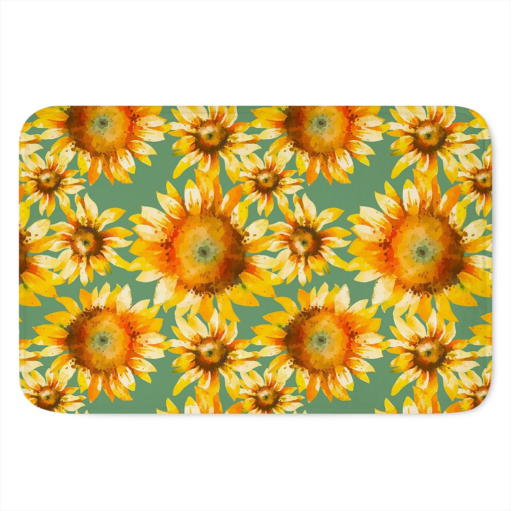 Sage Watercolor Sunflower Pattern Print Indoor Door Mat