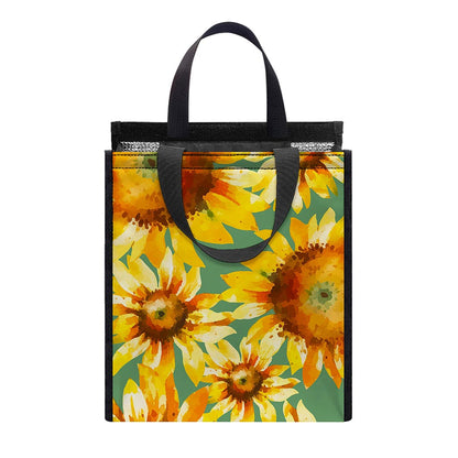 Sage Watercolor Sunflower Pattern Print Insulated Lunch Tote
