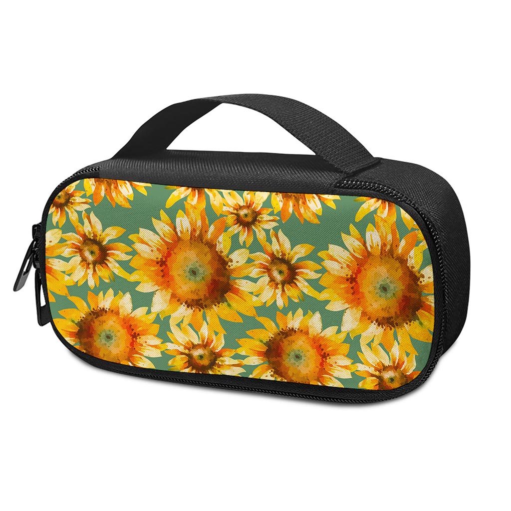 Sage Watercolor Sunflower Pattern Print Insulin Cooler Travel Case