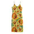 Sage Watercolor Sunflower Pattern Print Jersey Midi Cami Dress