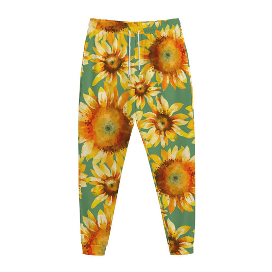 Sage Watercolor Sunflower Pattern Print Jogger Pants