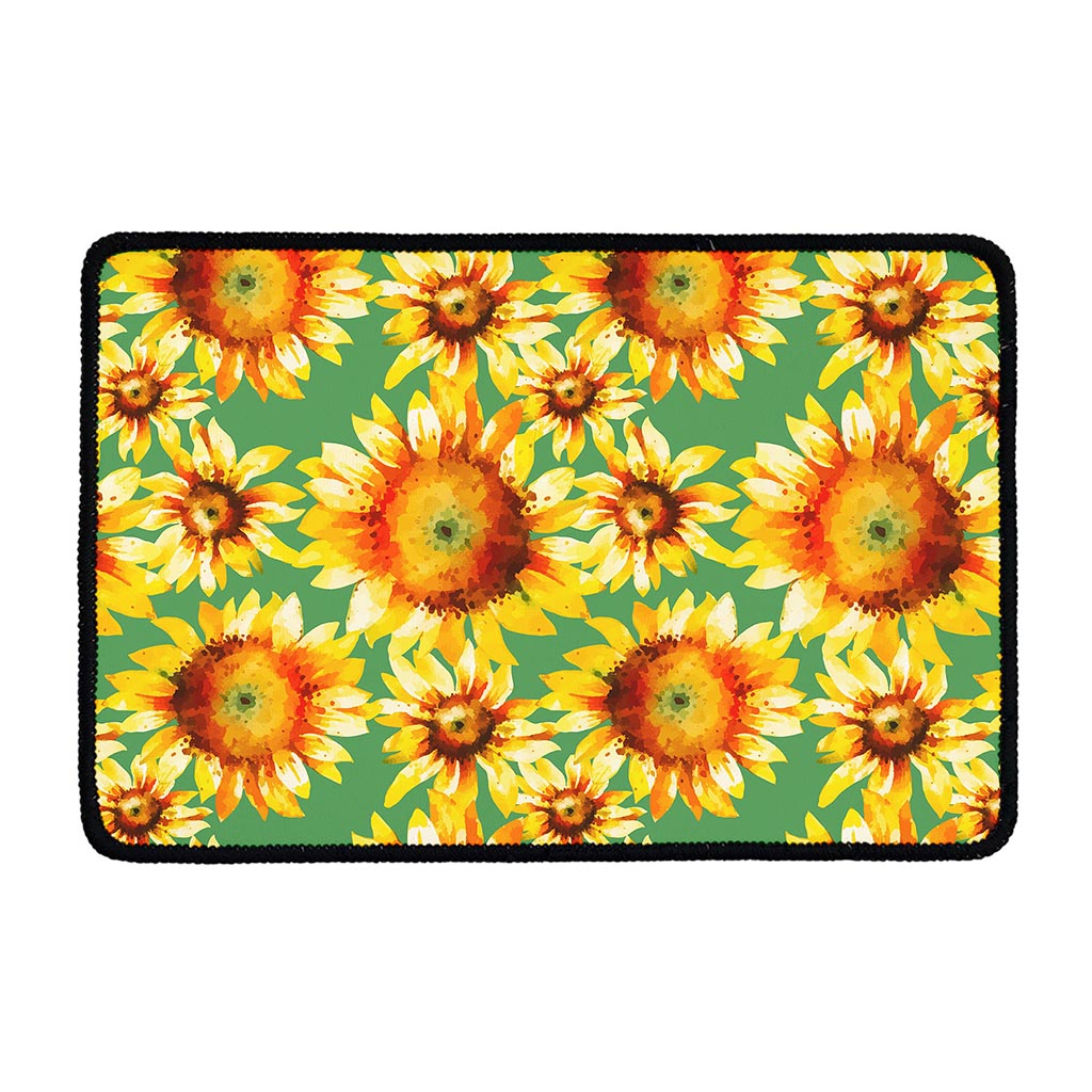 Sage Watercolor Sunflower Pattern Print Kitchen Mat