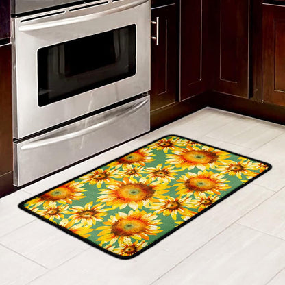 Sage Watercolor Sunflower Pattern Print Kitchen Mat