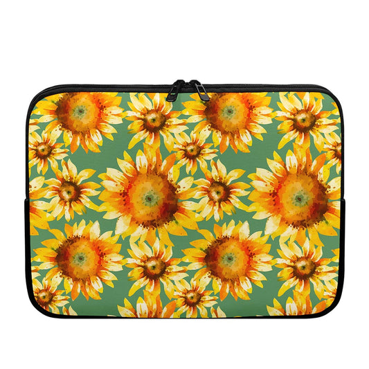 Sage Watercolor Sunflower Pattern Print Laptop Sleeve