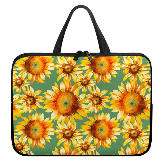 Sage Watercolor Sunflower Pattern Print Laptop Sleeve With Handle