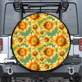 Sage Watercolor Sunflower Pattern Print Leather Spare Tire Cover