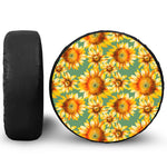 Sage Watercolor Sunflower Pattern Print Leather Spare Tire Cover