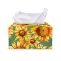 Sage Watercolor Sunflower Pattern Print Leather Tissue Box Cover