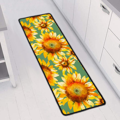 Sage Watercolor Sunflower Pattern Print Long Kitchen Mat