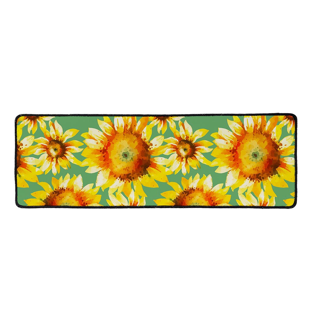 Sage Watercolor Sunflower Pattern Print Long Kitchen Mat