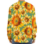 Sage Watercolor Sunflower Pattern Print Long Sleeve Baseball Jersey