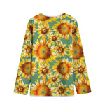 Sage Watercolor Sunflower Pattern Print Long Sleeve Short Coat