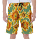 Sage Watercolor Sunflower Pattern Print Men's Beach Shorts