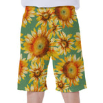 Sage Watercolor Sunflower Pattern Print Men's Beach Shorts