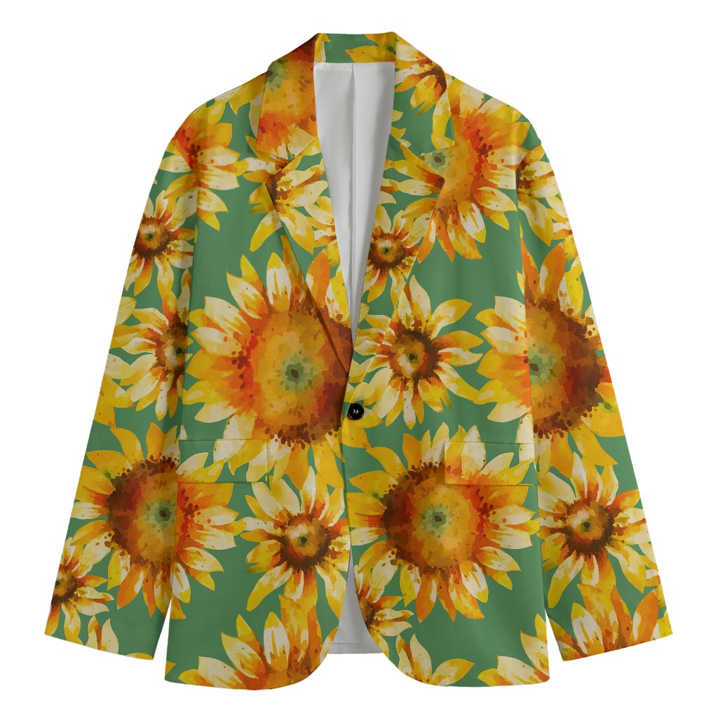 Sage Watercolor Sunflower Pattern Print Men's Blazer