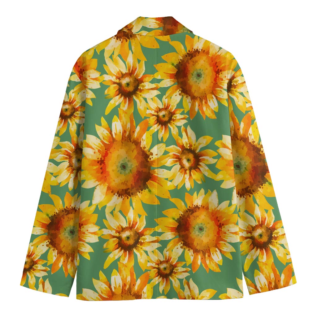 Sage Watercolor Sunflower Pattern Print Men's Blazer