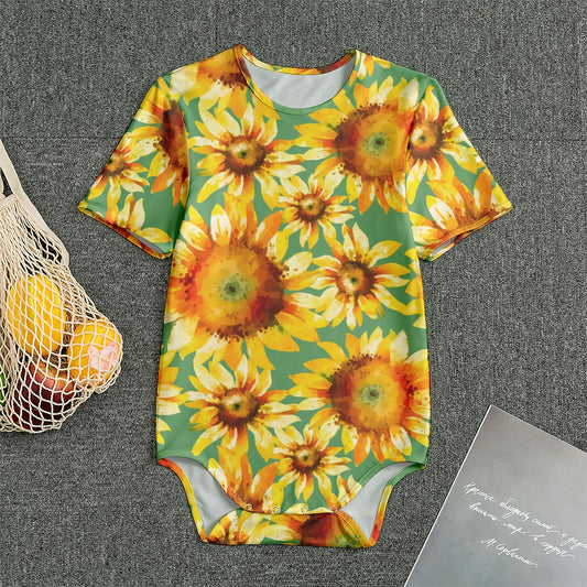 Sage Watercolor Sunflower Pattern Print Men's Bodysuit